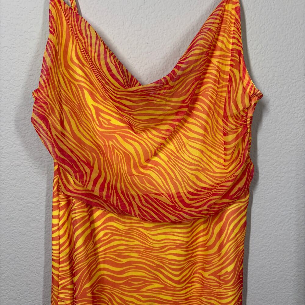 Superdown Large Eden Mini Sheath Dress Orange Zebra Print Spaghetti Straps - Picture 5 of 9